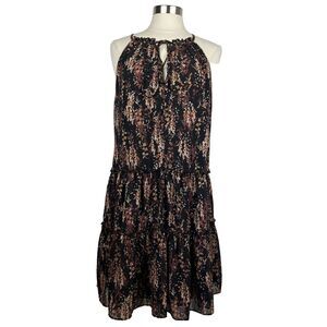 Drew Dress L Womens $264 Black Meadow Print Halter Sleeveless Lined Boho